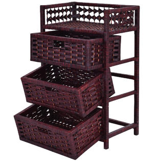 Goplus Drawer Storage Unit Tower Shelf 3 Wicker Baskets Storage
