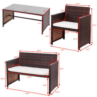 Goplus Hw57031 4 Pc Rattan Patio Furniture Set Garden Lawn Sofa Cushioned Seat Wicker Sofa New