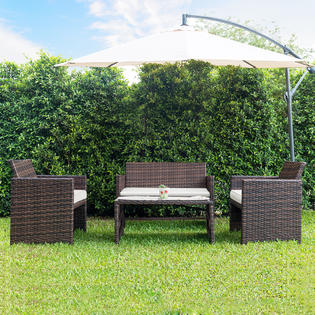 Goplus Hw57031 4 Pc Rattan Patio Furniture Set Garden Lawn Sofa Cushioned Seat Wicker Sofa New