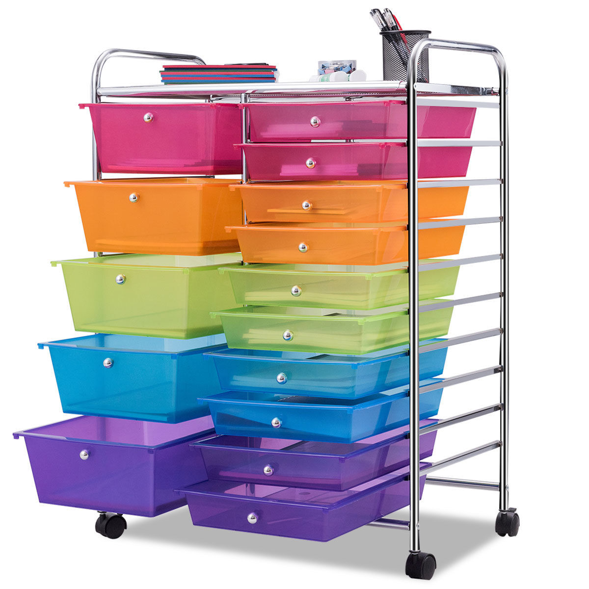 Goplus 15 Drawer Rolling Storage Cart Tools Scrapbook Paper Office