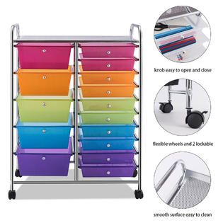 Goplus 15 Drawer Rolling Storage Cart Tools Scrapbook Paper Office