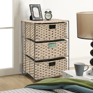 Goplus Drawer Storage Unit 3 Rattan Wicker Baskets Bin Chest Tower