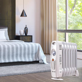 Costway ES10216US-WH 700 W Portable Mini Electric Oil Filled Radiator  Heater 7-Fin Thermostat Home