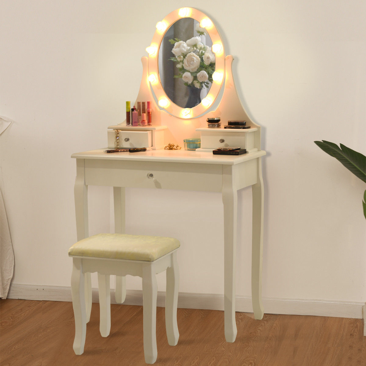 Lighted Makeup Vanity Table Set