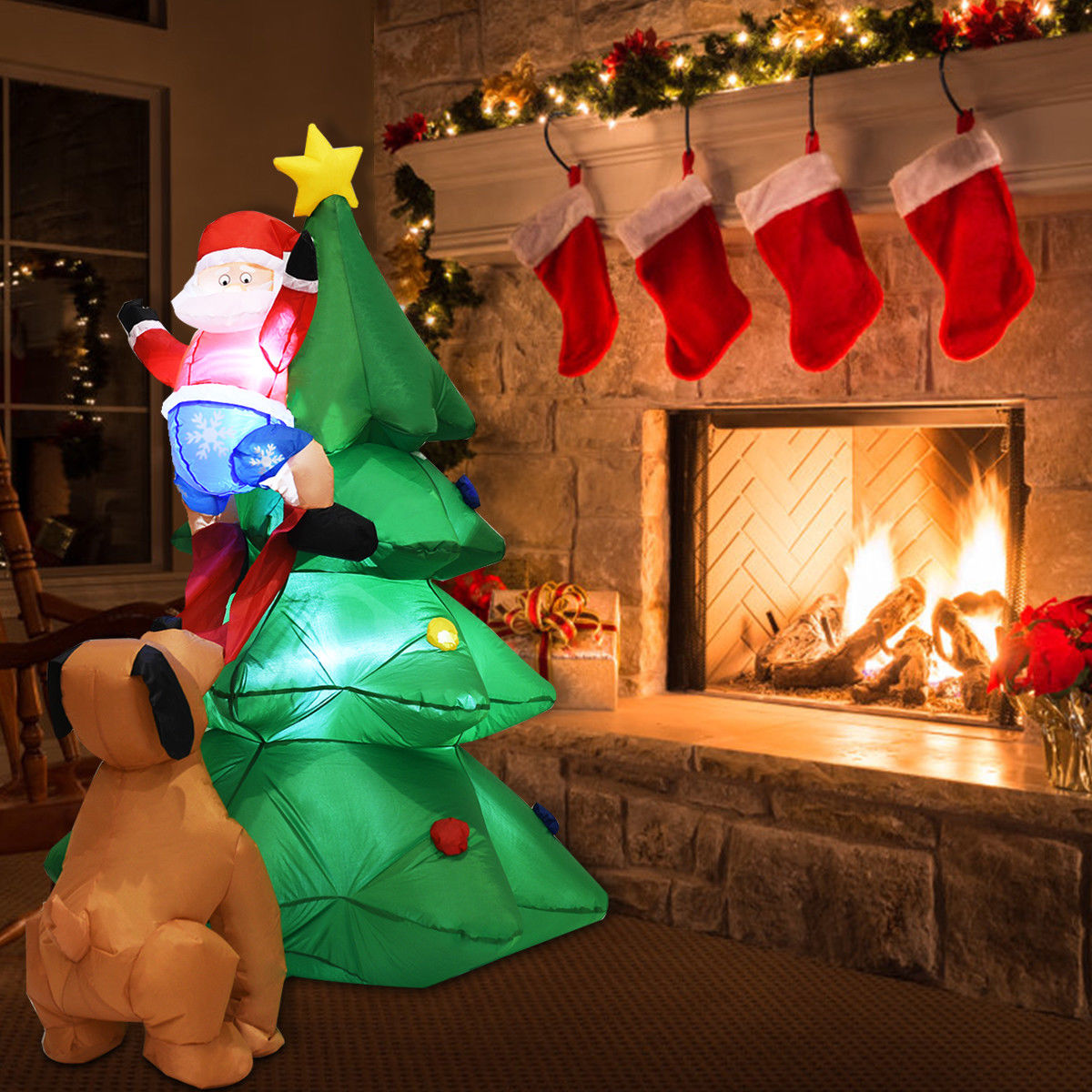 Goplus 6 Ft Airblown Inflatable Christmas Tree Santa Decor Lighted