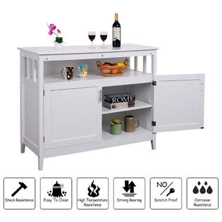 Goplus Modern Kitchen Storage Cabinet Buffet Server Table Sideboard Dining Wood White