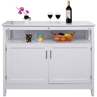 Goplus Modern Kitchen Storage Cabinet Buffet Server Table Sideboard Dining Wood White