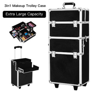 Goplus Pro 3 In1 Aluminum Rolling Makeup Cosmetic Train Case Wheeled