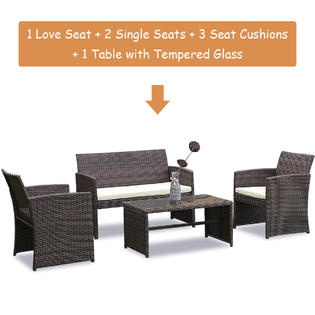 Costway Hw55308 4 Pcs Outdoor Patio Rattan Wicker Furniture Set Table Sofa Cushioned Garden Deck