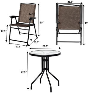 Goplus Op3684 3pc Bistro Patio Garden Furniture Set 2 Folding Chairs Glass Table Top Steel New