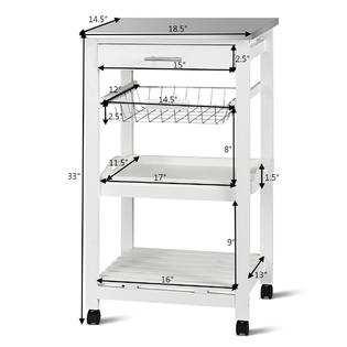 Goplus Rolling Kitchen Trolley Cart Stainless Steel Tabletop W/Storage  Basket &Drawers