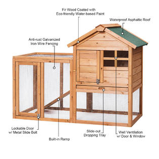 Goplus Wooden Rabbit Hutch Chicken Coop Poultry Cage Hen Duck House Pet Run Backyard