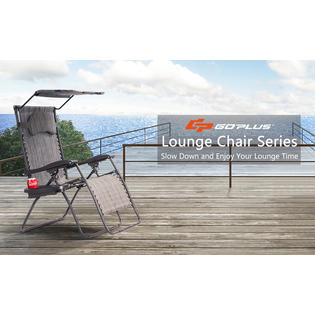 Goplus Op3567gr Folding Recliner Zero, Oversized Zero Gravity Chair With Folding Canopy Shade Cup Holder