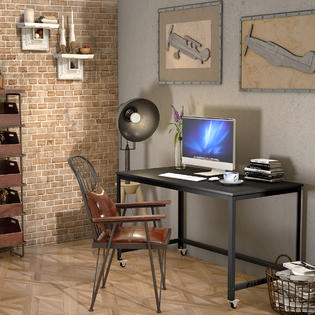 Goplus Rolling Computer Desk Wood Top Metal Frame Laptop Table Study Workstation Black