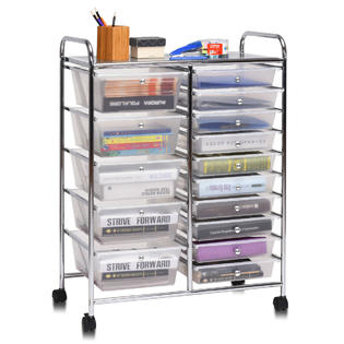 Costway 15 Drawer Rolling Storage Cart Tools Scrapbook Cosmetics