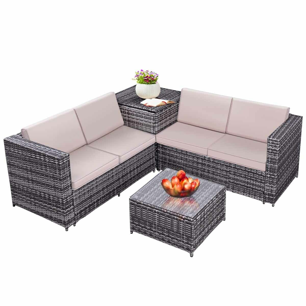 Costway 4PCS Patio Rattan Wicker Furniture Set Sofa ... Costway 4PCS Patio Rattan Wicker Furniture Set Sofa ... on Patio Loveseat Set id=38683