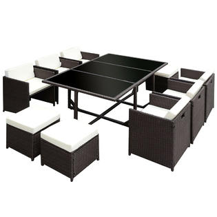 Goplus Hw52190 11 Pcs Outdoor Patio Dining Set Metal Rattan Wicker
