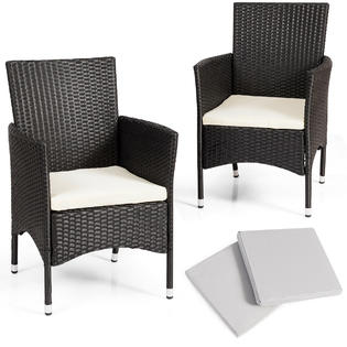 Costway 2pc Patio Rattan Wicker Dining Chairs Set Black With 2 Set Cushion Covers