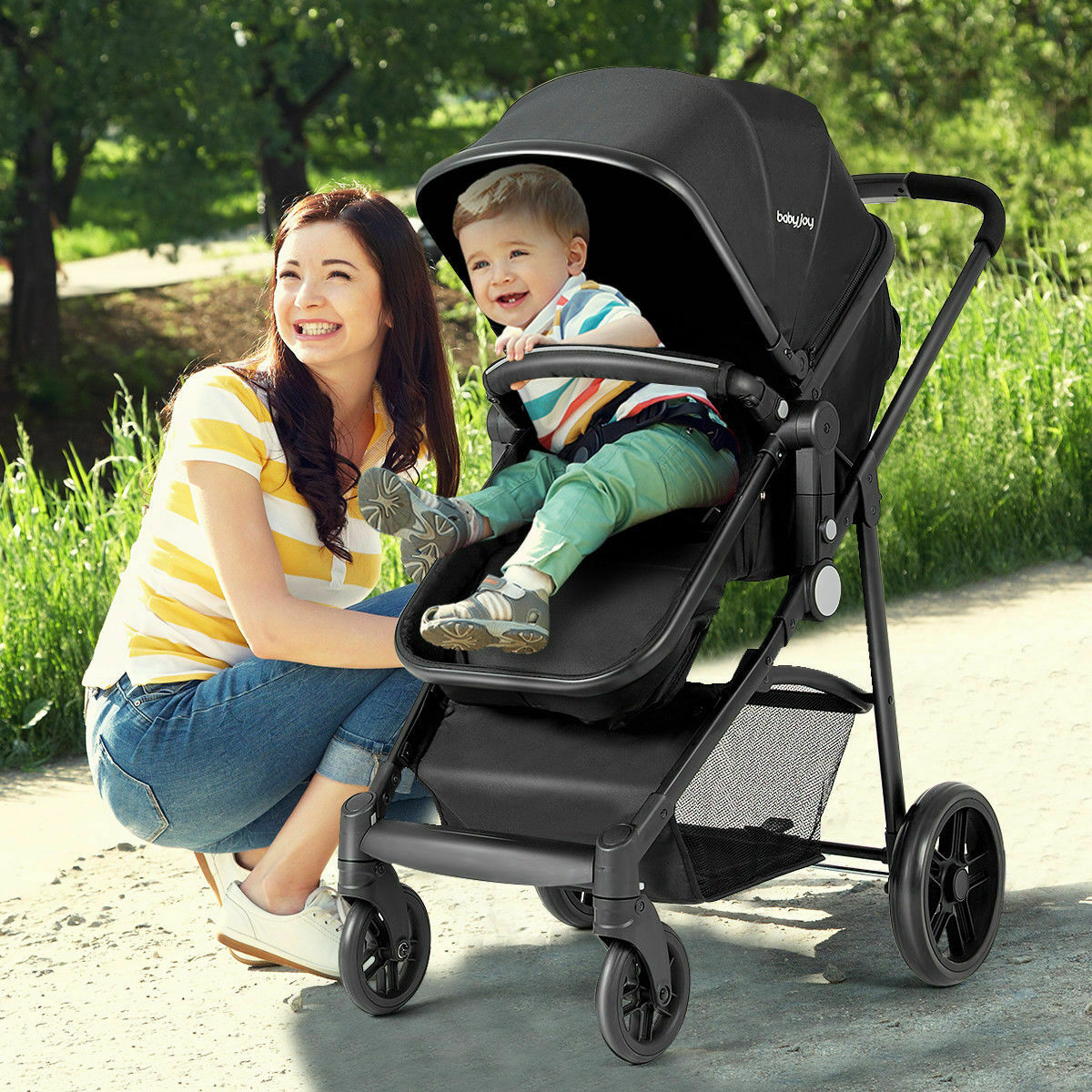 3 in1 foldable baby kids travel stroller newborn infant pushchair buggy black