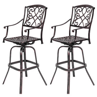 Costway Set Of 2 Cast Aluminum Swivel Bar Stool Patio Furniture Antique Outdoor