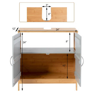 Costway Bathroom Under Sink Vanity Cabinet Bamboo Freestanding