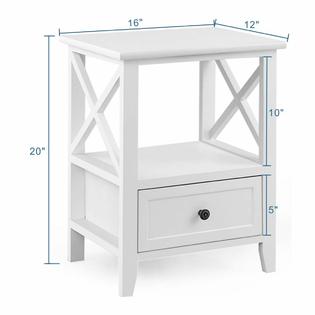 Goplus 2pcs Nightstand End Side Table Living Room Decor W Storage Drawer Shelf White