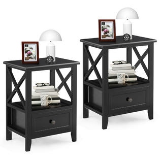 Goplus 2pcs Nightstand End Side Table Living Room Decor W Storage