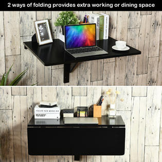 Costway Wall Mounted Drop Leaf Table Folding Kitchen Dining Table Desk Space Saver Black