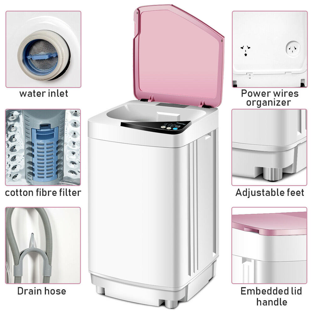 Costway Full-Automatic Washing Machine 7.7 lbs Washer/Spinner Germicidal UV Light Pink