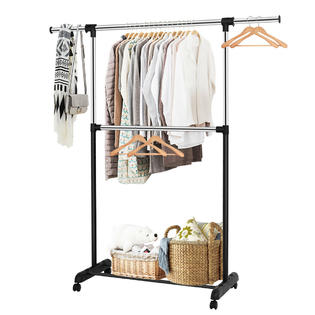 Goplus 2 Rod Garment Rack Adjustable Clothes Hanger Rolling Closet Storage Organizer