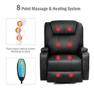 Costway 8 Point Massage Recliner Chair Heated Swivel W 2 Cup Holders And 3 Pockets Black