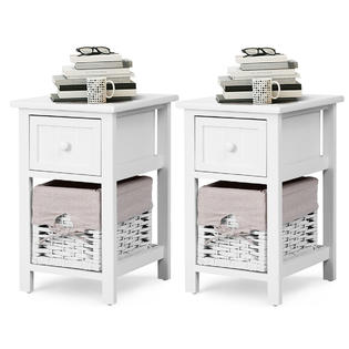Goplus 2 Pcs 2 Tier Nightstand 1 Drawer Bedside End Table