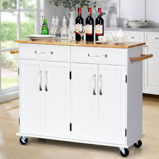 Costway Kitchen Trolley Island Utility Cart Wood Top Rolling