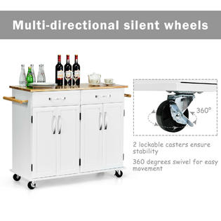Costway Kitchen Trolley Island Utility Cart Wood Top Rolling