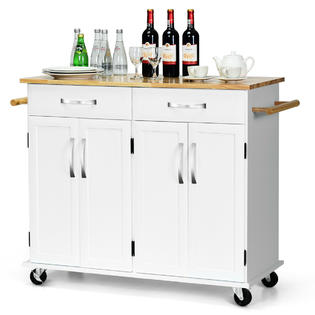 Costway Kitchen Trolley Island Utility Cart Wood Top Rolling