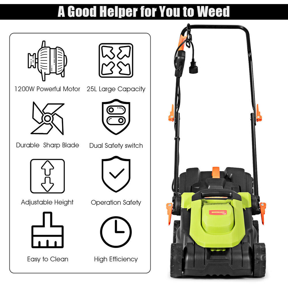 Costway 14Inch 12Amp Lawn Mower w/Folding Handle Electric Push Lawn