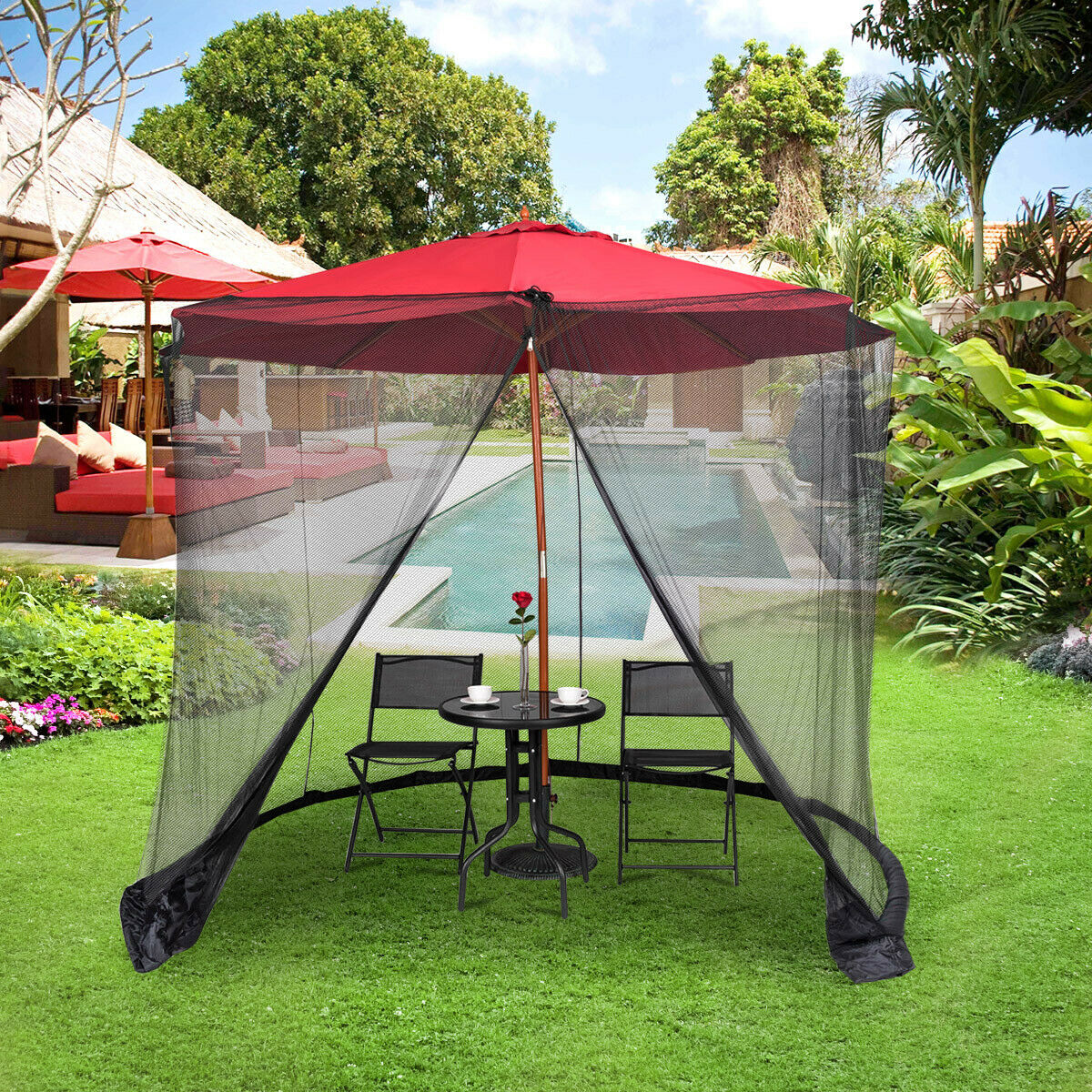 Goplus Op3306 9 10ft Umbrella Table Screen Cover Mosquito Bug Insect Net Outdoor Patio Netting - Bug Net For Patio Umbrella