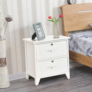 Goplus Solid Wood Elegant Nightstand W/2 Locking Drawer ...