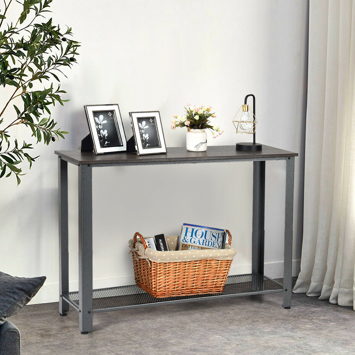 Costway Console Sofa Table W Storage Shelf Metal Frame Wood Look