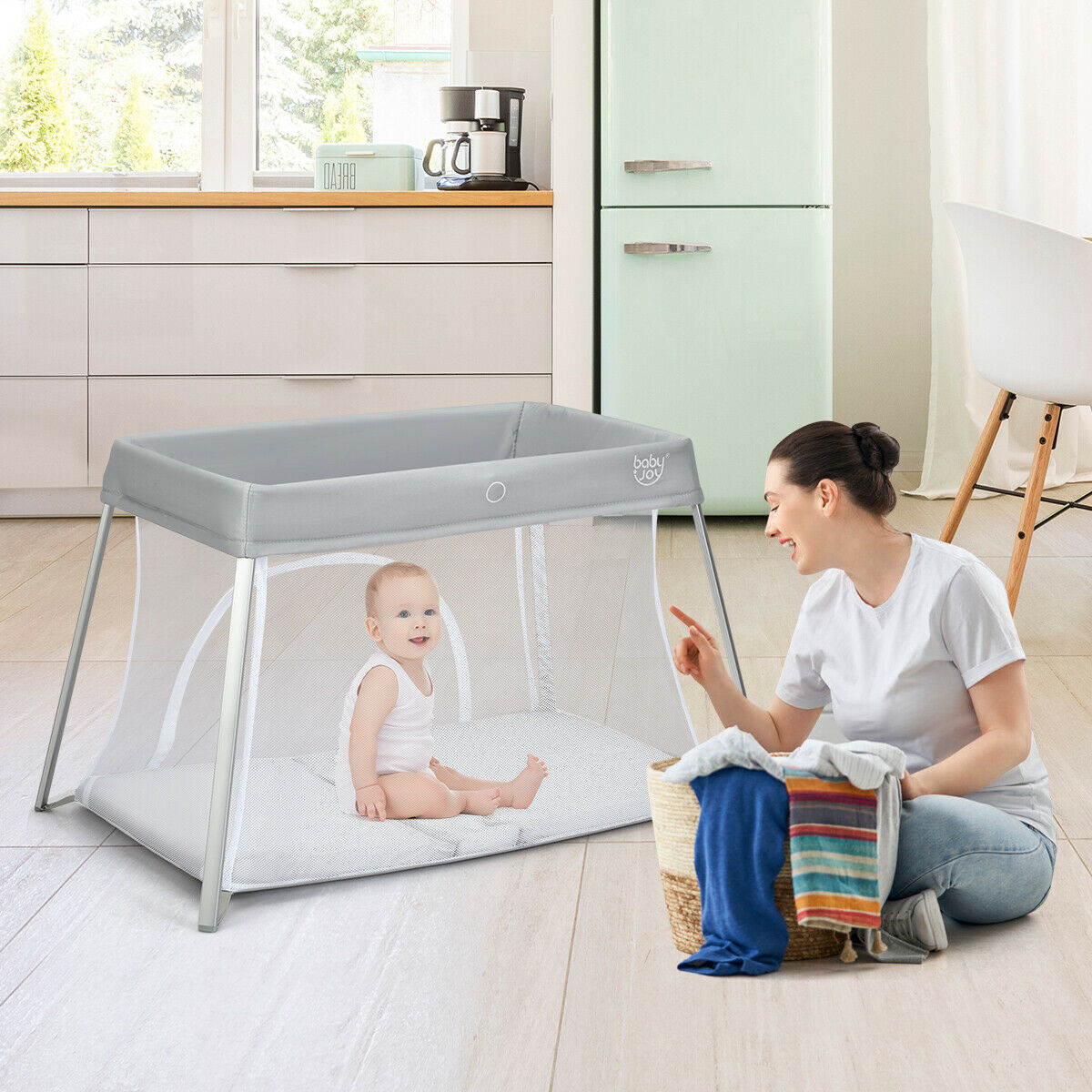 costway foldable baby crib