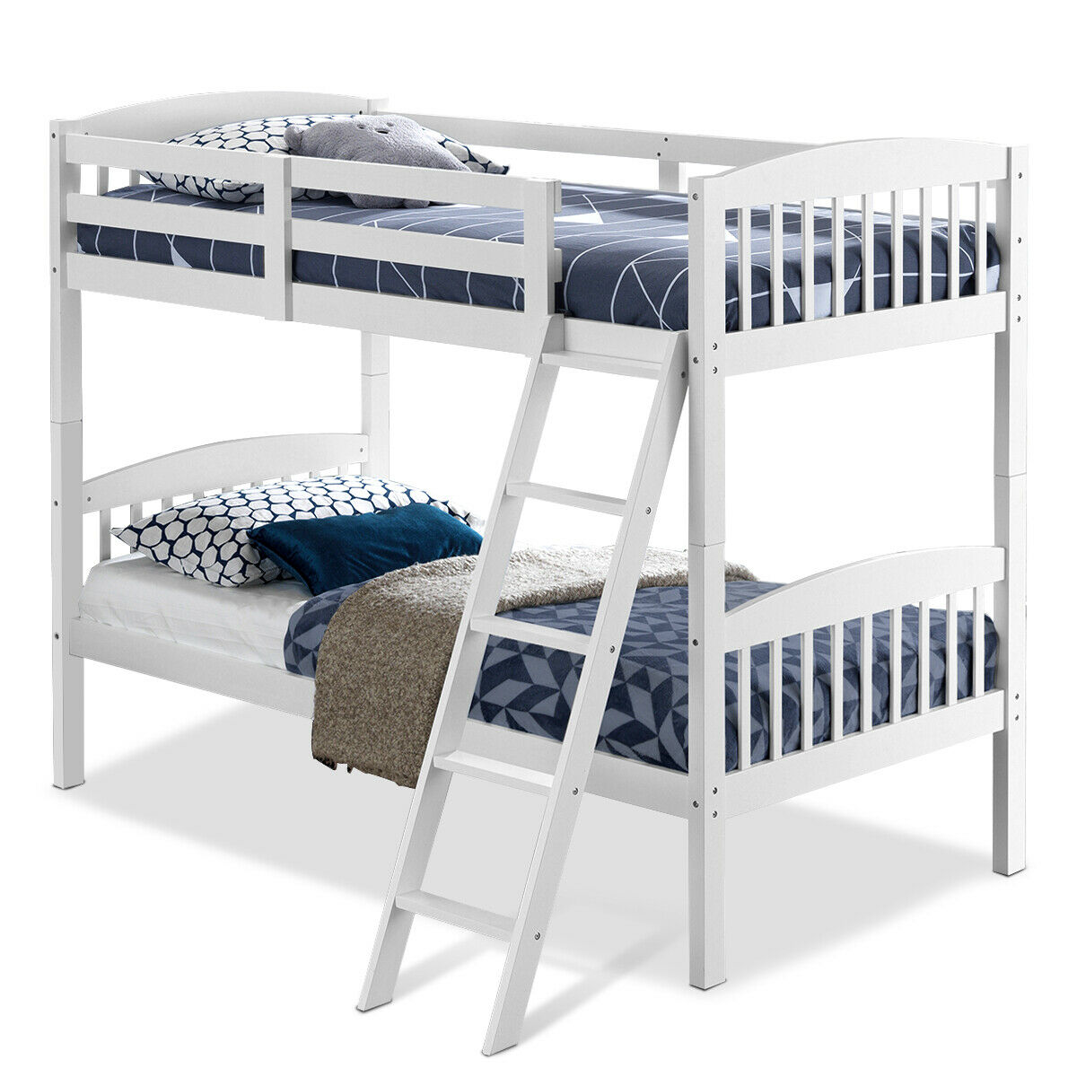 Costway Wood Hardwood Twin Bunk Beds, Toddler Proof Bunk Bed Ladder