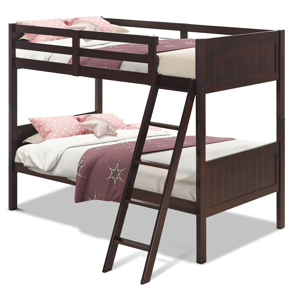 Costway Wooden Twin Over Twin Bunk Beds Convertable 2 Individual Twin