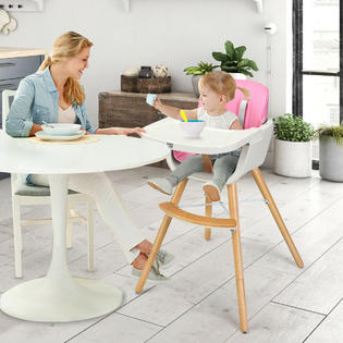 Costway Wooden High Chair Baby Toddler 3 In 1 Convertible Highchair W Cushion Pink