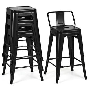 Costway Set Of 4 Low Back Metal Counter Stool 24 Seat Height Bar Stools Matte Black