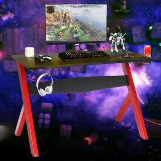 Costway Gaming Desk Computer Desk W Controller Stand Cup Holder Headphone Hook Mouse Pad