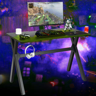 Costway Gaming Desk Computer Desk Table W Cup Holder Headphone Hook Gamer Workstation