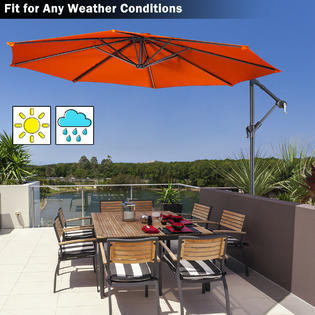 Costway Op2808or 10 Ft Hanging Umbrella Patio Sun Shade Offset Outdoor Market Cross Base Orange