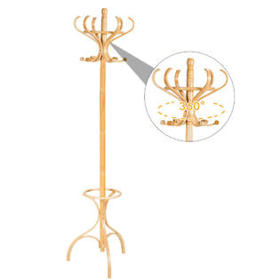 Costway Wood Coat Rack Hat Stand Tree Jacket Hanger Umbrella