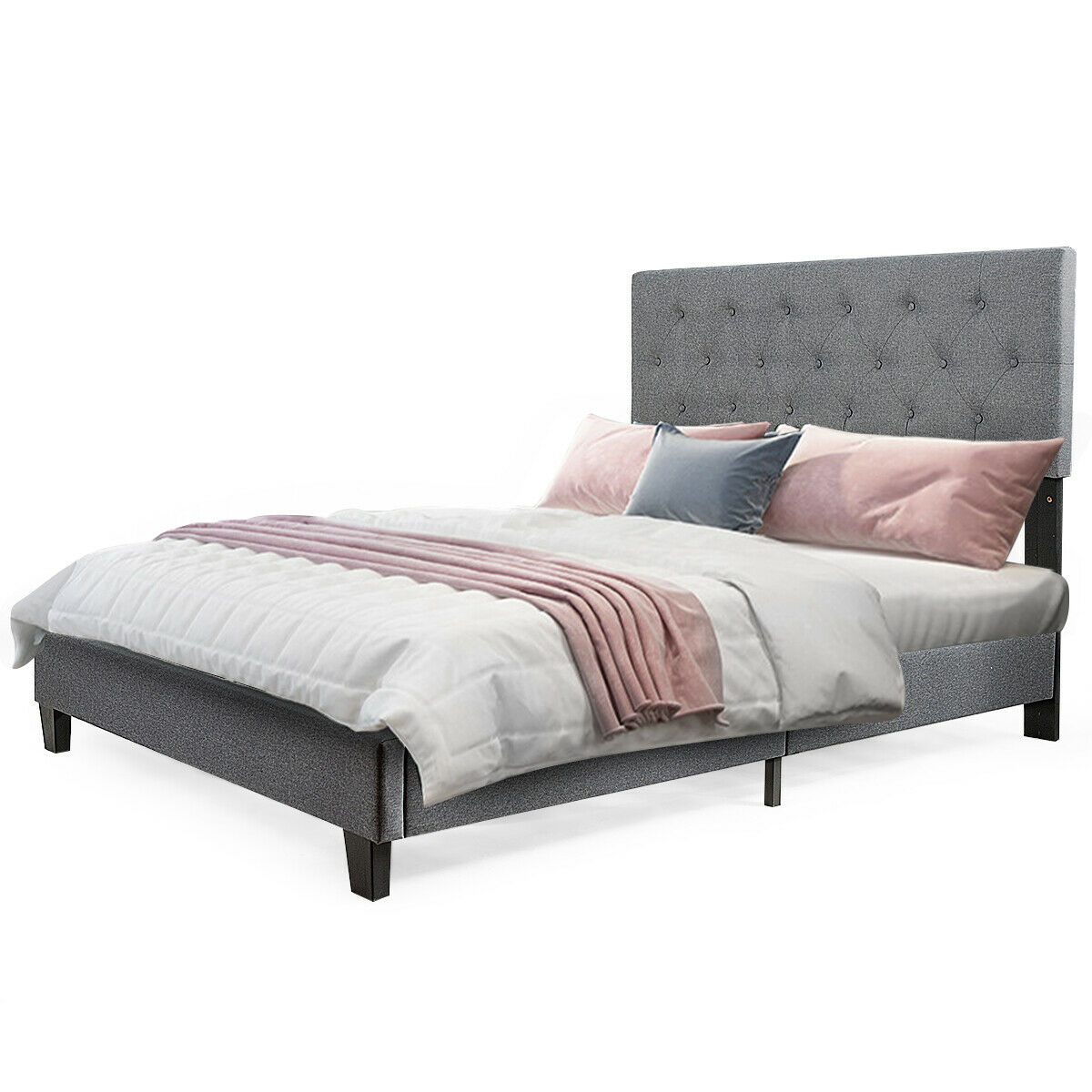 Costway Queen Size Upholstered Panel, Queen Bed With Cushion Headboard