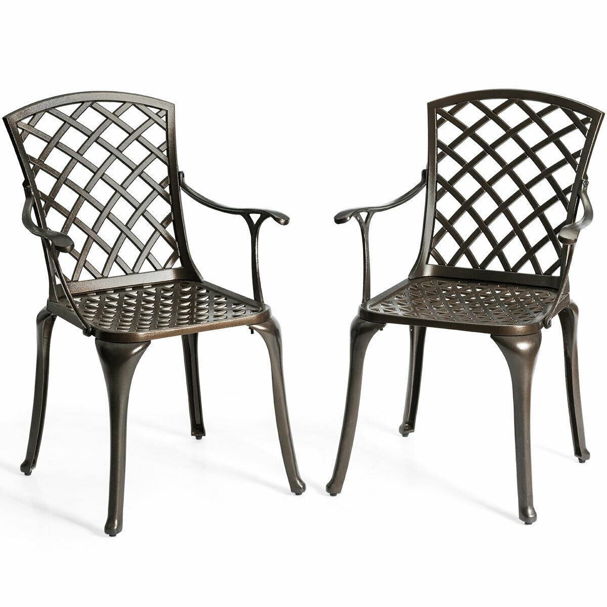 Costway OP3861 Outdoor Cast Aluminum Arm Dining Chairs Set of 2 Patio  Bistro Chairs